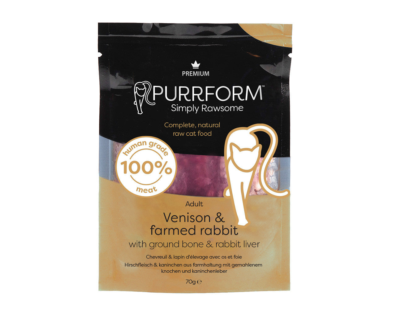 Purrform Venison & Farmed Rabbit & Ground Bone with Rabbit Liver - 6 x 70g pouch - RRP £10.49