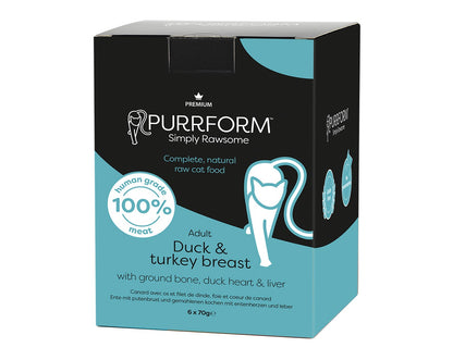 10% off Purrform POUCHES - Duck with Turkey Breast & Ground Bone with Duck Heart & Liver 6 x 70g POUCHES- RRP £10.49