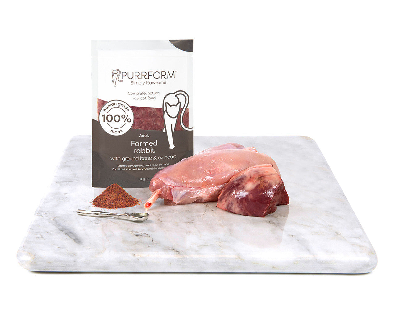Purrform Farmed Rabbit with Ground Bone & Ox Heart - 6 x 70g Pouches - RRP £8.79