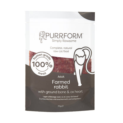 Purrform Farmed Rabbit with Ground Bone & Ox Heart - 6 x 70g Pouches - RRP £8.79