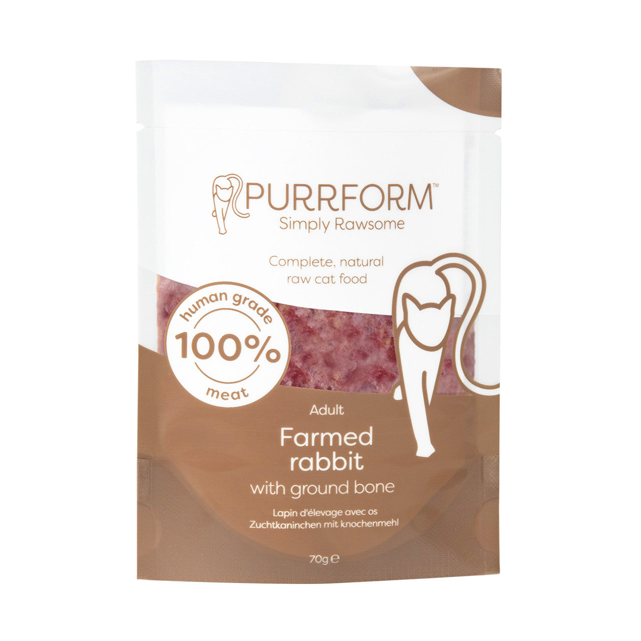 Purrform Farmed Rabbit with Ground Bone - 6 x 70g Pouches - RRP £8.99