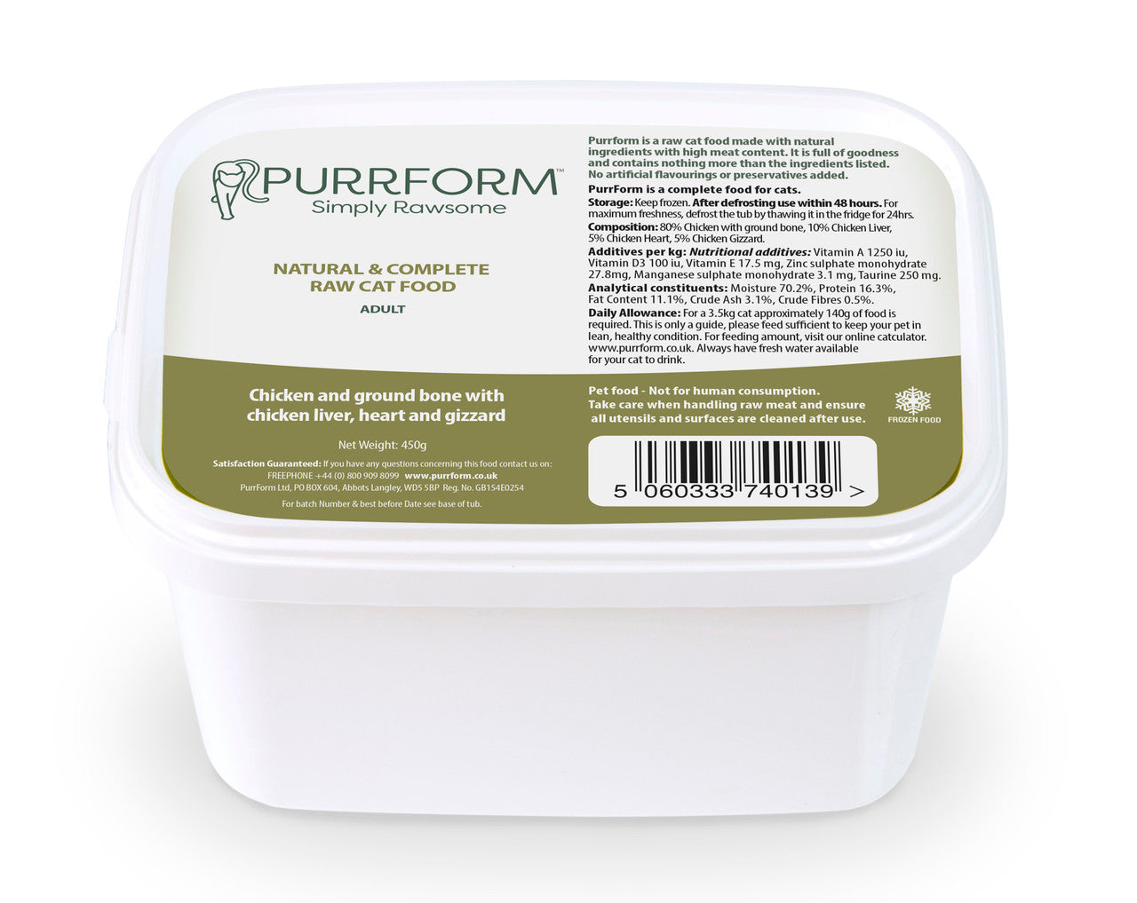 Purrform Chicken with Ground Bone, Chicken Liver, Heart & Gizzard 450G - RRP £5.79