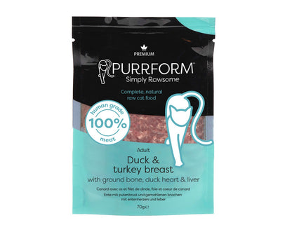 10% off Purrform POUCHES - Duck with Turkey Breast & Ground Bone with Duck Heart & Liver 6 x 70g POUCHES- RRP £10.49