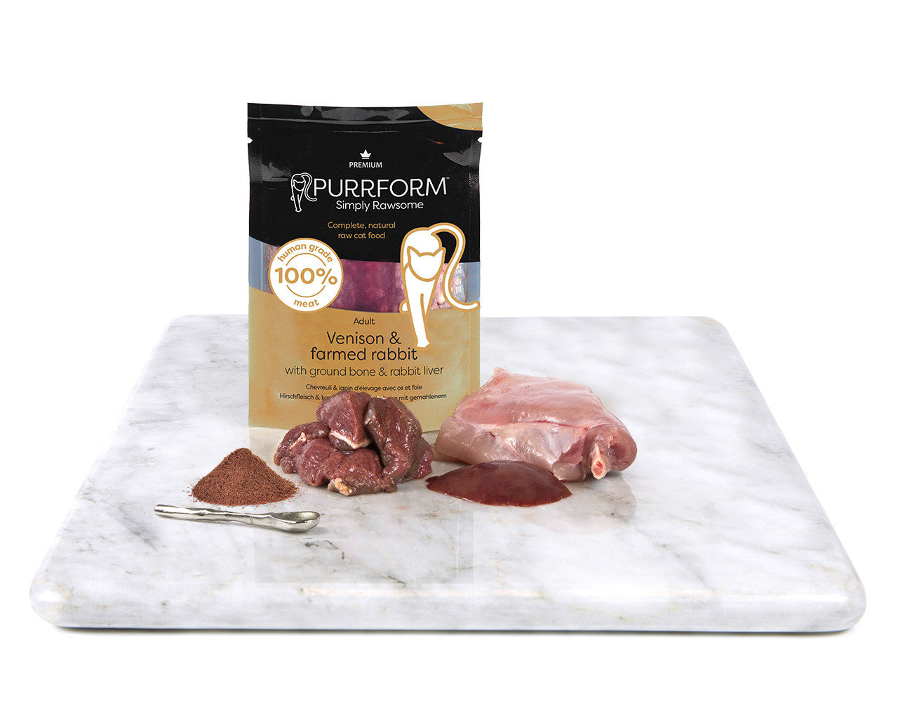 Purrform Venison & Farmed Rabbit & Ground Bone with Rabbit Liver - 6 x 70g pouch - RRP £10.49