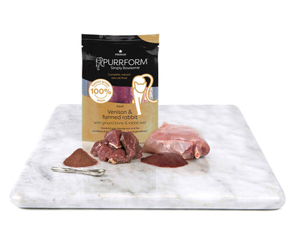 Purrform Venison & Farmed Rabbit & Ground Bone with Rabbit Liver - 6 x 70g pouch - RRP £10.49